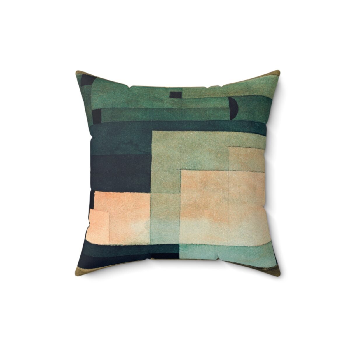 Paul Klee Abstract Geometric Faux Suede Pillow — Teal & Peach Modern Throw Pillow